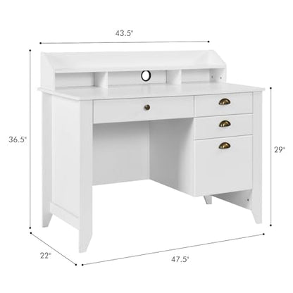 Catrimown Computer Desk with Drawers and Hutch, 47 Inch Home Office Desk with File Drawers, Student Girls Desks, Teens Writing Table with Hutch, Small Desk with Drawer for Bedroom, White - color: White Oak