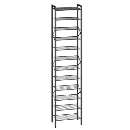 YATINEY 12-Tier Narrow Shoe Rack, Tall Shoe Rack for 12-24 Pairs, Slim Shoe Storage Organizer with Wooden Top, Space Saving, Metal Frame, for Entryway, Charcoal and Black SS61BC - color: Charcoal + Black, size: 16.5" x 10.4" x 80.4"