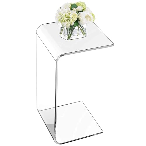 Clear Acrylic C Shaped Side Table, 25.6 IN C Shaped End Table for Couch | Multipurpose Acrylic C Table Clear End Table Modern Accent Table for Living Room, Bedroom, Patio - color: Transparent