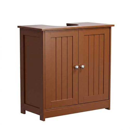 Bonnlo Pedestal Sink Storage Cabinet, 24" Espresso Under Sink Bathroom Storage Cabinet with 2 Doors and Adjustable Shelf, Traditional Bathroom Space Saver Organizer for Small Spaces, Water-Resistant - color: Brown