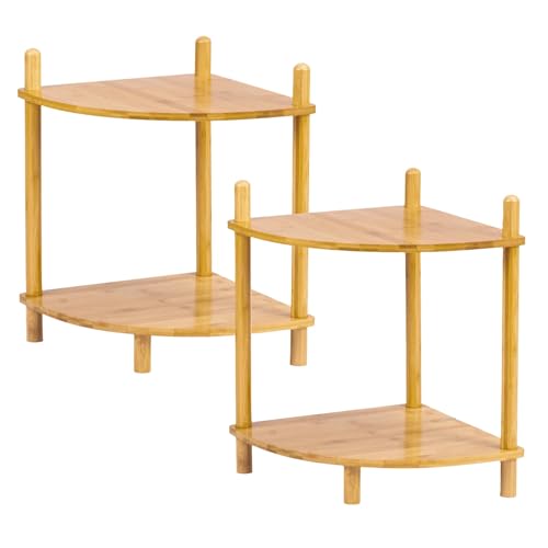 2Pc 2-Tier Expandable Bamboo Corner Shelf Stand,Corner Bookshelf, Display Storage Shelves with Open Shelves, for Organization and Storage, Living Room, Home Office, Garage (1, Natural-2Pc, 2-Tier) - color: Natural-2pc