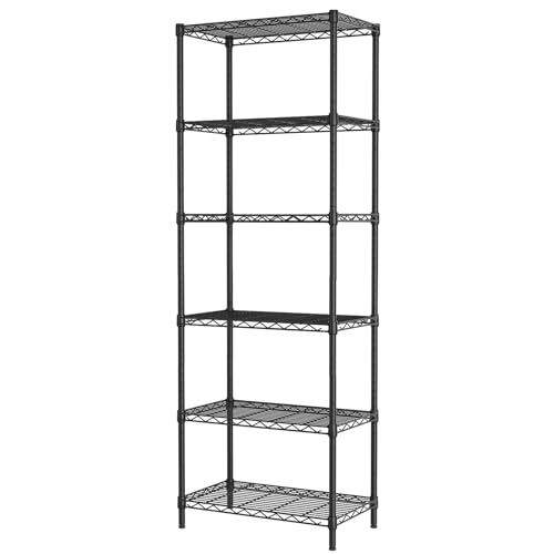 SINGAYE 6 Tier Adjustable Storage Shelf Wire Shelving Unit Metal Shelves Standing Closet Bathroom Organizers Pantry Kitchen Garage Laundry Room Organization Home Rack 12" D X 22" W X 69.5" H Black - color: Black, size: 6 Tier 12"Dx22"Wx69.5"H