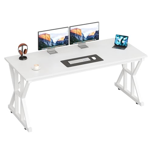 TVU Computer Desk, 55 inch Large Office Desk, Study Writing Table with Thicken Frame, Gaming Desk, Modern Simple Desk for Home Office, White - color: White, size: 55inch