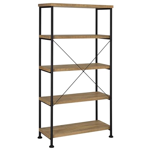 Coaster Home Furnishings - Analiese - Wood and Metal - 4-Tier Bookshelf with Open Shelves, X-Back Bracing, and Rectangular Frame - Home Office - 63-Inch - Mango - 802003 - color: Mango
