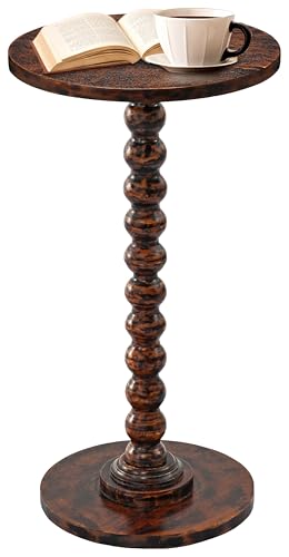 Solid Wood Round Side Table for Living Room, Bedroom and Office — Handcrafted 22-Inch End Table, Bedside Nightstand, Accent Table for Small Spaces with Tool-Free Assembly- Rustic Brown - color: Rustic Brown
