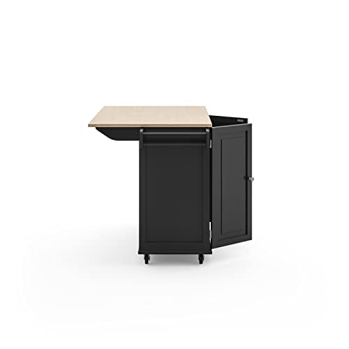 Homestyles Dolly Madison Black Mobile Kitchen Island Cart with Wood Drop Leaf Breakfast Bar - color: Black