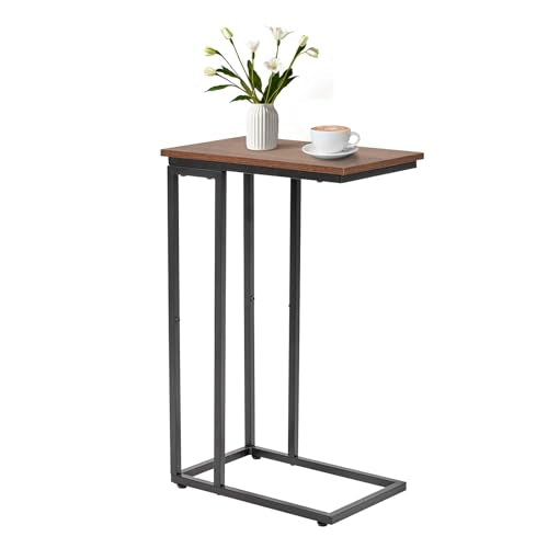 C-Shaped End Table, for Living Room, Bedroom, Small Spaces, TV Tray Couch Side Tables Laptop Table, Rustic Brown and Black - color: Brown