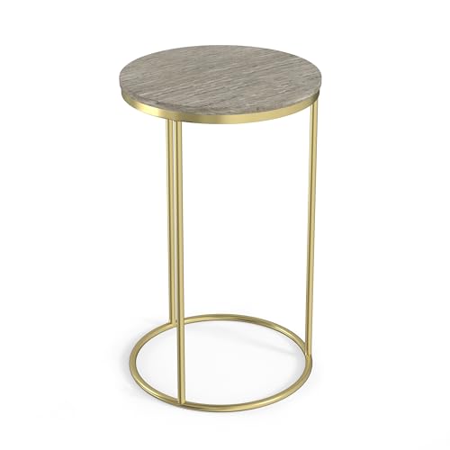 SIMPLIHOME Ashley Nesting Tables Set – 16 inch Wide Genuine Marble Top Metal Accent Tables in Grey Taupe Marble/Gold, Round End Tables for Living Room or Bedroom with Compact Design, Assembled