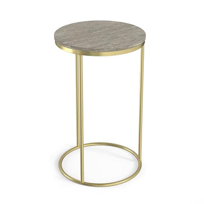 SIMPLIHOME Ashley Nesting Tables Set – 16 inch Wide Genuine Marble Top Metal Accent Tables in Grey Taupe Marble/Gold, Round End Tables for Living Room or Bedroom with Compact Design, Assembled