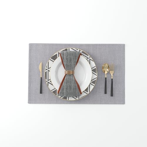 4 Piece 12 x 18 inch Soft Faux Linen Place Mats Heat Resistant Dining Table Place Mats Cloth Kitchen Table Mats 12x18 Grey - color: Gray, size: Rectangular Placemats 12" x 18"