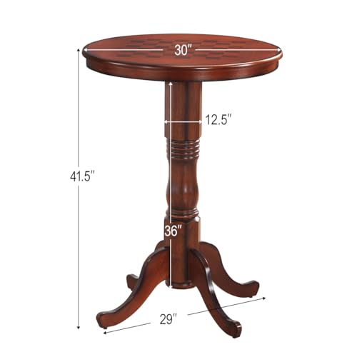 Giantex Round Dining Table, 30" D X 41.5" H, Wooden Pub Pedestal Side Table W/Chessboard, Adjustable Foot Pads, Multi-Purpose Dinner Table for Small Space, Kitchen, Dining Room, Restaurant, Walnut - color: Walnut, size: 30"Dx41.5"H
