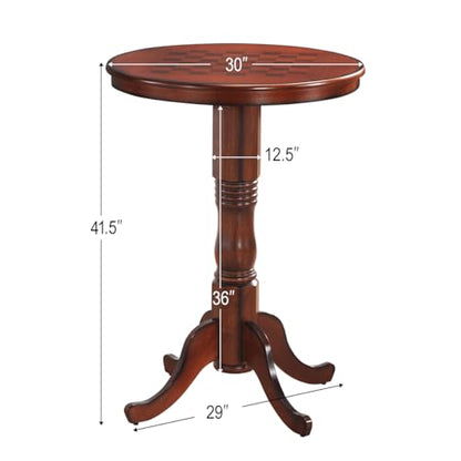 Giantex Round Dining Table, 30" D X 41.5" H, Wooden Pub Pedestal Side Table W/Chessboard, Adjustable Foot Pads, Multi-Purpose Dinner Table for Small Space, Kitchen, Dining Room, Restaurant, Walnut - color: Walnut, size: 30"Dx41.5"H