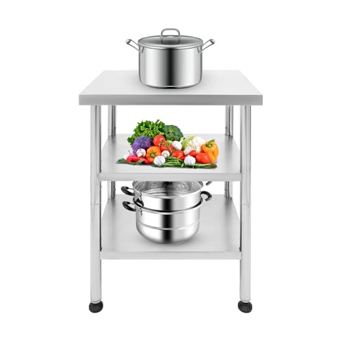 18"x24"x35" 3-Tier Industrial Work Table, Heavy Duty Stainless Steel Workstation with Adjustable Shelves, 350 lbs Top Load, 4 Swivel Casters and Leveling Feet for Restaurant or Home Use - size: 18 X 24 X 35 Inches