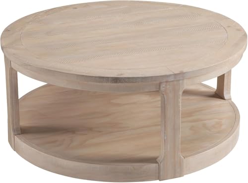 Coffee Table Round 40 inch for Living Room Modern 2-Tier Solid Wood Desktop Coffee Tables with Stroage Casters Circle Drum Tea Wooden Handcraft Home Furniture for Apartment Easy Assembly Oak - color: 40 Oak 2-tier