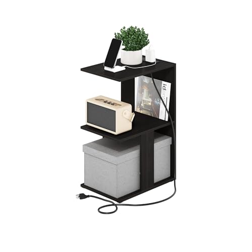 Furinno BOYATE Side Table, 2-Tier End Table with Charging Station, Open Shelf Night Stand, Bedside Table with USB and Type-C Port, for Living Room, Bedroom, Espresso - color: Espresso