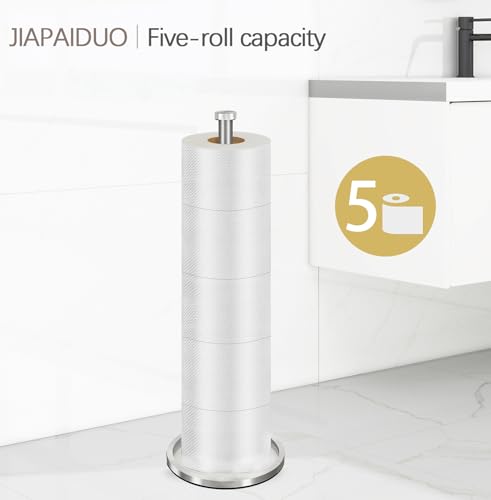 Toilet Paper Holder Stand with Reserve Function, Brushed Nickel Toilet Roll Holder Free Standing, Toilets Paper Storage Stand for 5 Rolls of Toilets Papers，Modern Design