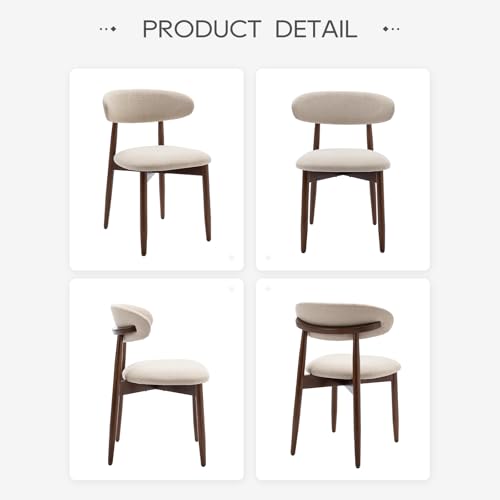COLAMY Wooden Dining Chairs Set of 4, Modern Fabric Upholstered Kitchen Side Chairs, Farmhouse Dining Room Chair with Foot Pegs, Beige - color: Beige, size: Set of 4