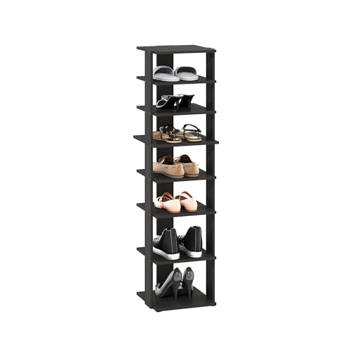 Furinno Compact Vertical Shoe Rack, 8-Tier Narrow Shoe Organizer, Free Standing Shoe Storage, Shoe Shelf for Boots, Sneakers, 12 x 12.6 x 46.7, for Closet, Entryway, Office, Garage, Espresso - color: Espresso, size: 8-Tier, 46.7 Inch