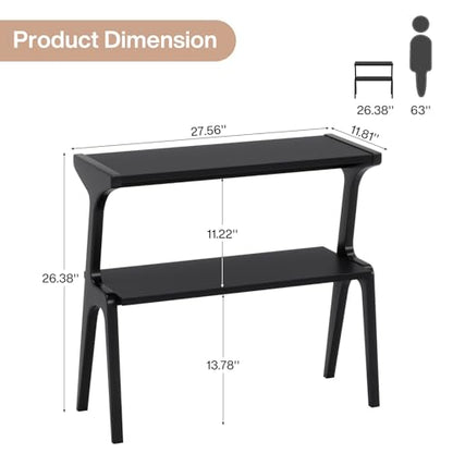 Solid Wood End Table, 2-Tier Side Table with Storage Shelf, Wooden Modern Accent Slim Bedside Table for Sofa, Living Room, Bedroom, Small Space, Easy Assembly, Black - color: Black