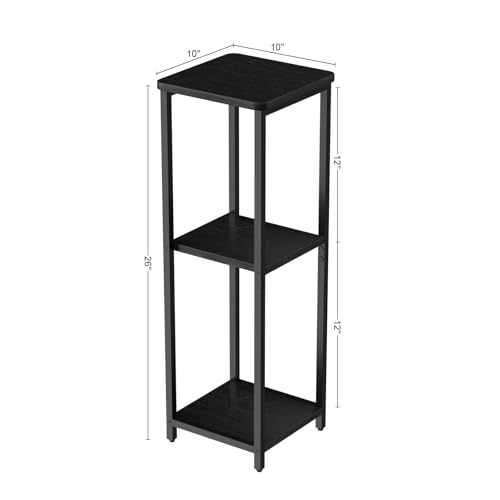 10" Wide Square Drink Table with Adjustable Feet - 3-Tier Small Side Table for Apartments, Balcony & Office | Space-Saving, Lightweight & Multi-Functional (Plants, Books, Drinks,Black) - color: Black, size: 3-Tier-10"wide