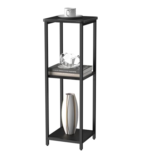 10" Wide Square Drink Table with Adjustable Feet - 3-Tier Small Side Table for Apartments, Balcony & Office | Space-Saving, Lightweight & Multi-Functional (Plants, Books, Drinks,Black) - color: Black, size: 3-Tier-10"wide
