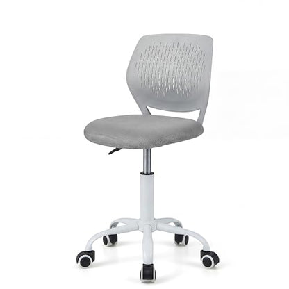 Costzon Kids Desk Chair, Armless Height Adjustable Kids Computer Chair w/Elastic Sponge Filling, Ergonomic Backrest & Stable 5-Point Wheels, Children Rolling Swivel Chair for Studyroom (Gray) - color: Grey