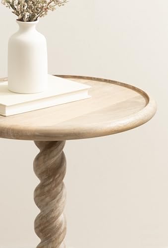 Kate and Laurel Willoughby Modern Wooden Spiraled Round Side Table, 15 x 15 x 24, Light Natural, Accent Pedestal End Table with Turned Base for Use as Indoor Plant Stand or Bedroom Nightstand Option - color: Natural