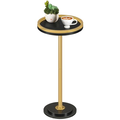 HOOBRO Small Round Side Table, Drink Table, Coffee Martini Table with Pedestal Accent for Small Spaces in Living Room, Bedroom, Sofa Couch, Black and Gold DB168BZ01 - color: Black + Gold