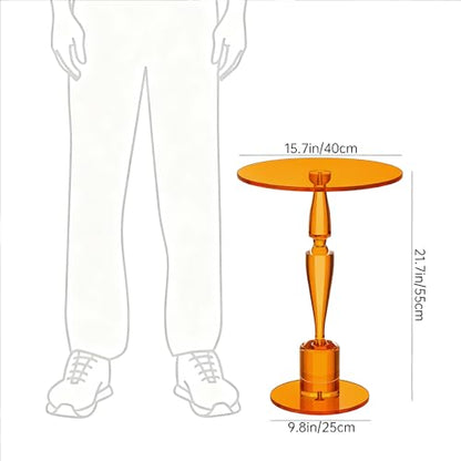 Acrylic Round Side Table, End Table Nightstand Pedestal Table for Living Room, Bedroom, Balcony (Orange, 15.7“×15.7”×21.7“) - color: Orange