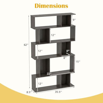 GOFLAME 5-Tier Geometric Bookshelf, 62” Tall Bookcase with 10 Open Back & Closed Back Cubes, Modern Display Book Shelf, S-Shaped Storage Organizer for Living Room, Home Office (1,Gray Oak) - color: Gray Oak