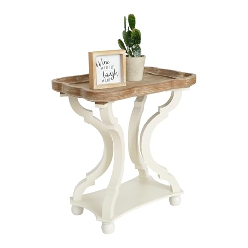 Accent Wood Farmhouse End Table Side Tables Nightstand Natural Tray Top and Distressed Carved Legs for Bedroom Living Room, White - size: 1-pc, style: Rectangle