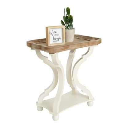 Accent Wood Farmhouse End Table Side Tables Nightstand Natural Tray Top and Distressed Carved Legs for Bedroom Living Room, White - size: 1-pc, style: Rectangle