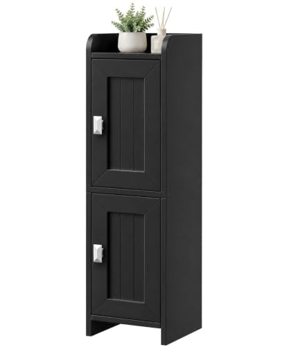Akxomel Small Bathroom Cabinet with 2 Doors, 7.9''D x 7.9''W Narrow Toilet Paper Storage Cabinet, Bathroom Organizer for Small Spaces, Slim Corner Unit with Adjustable Shelf, Black - color: Black, size: 7.9''D x 7.9''W x 27.6''H