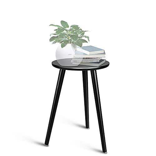 Uneedem Indoor Plant Stand, Modern Plant Table 16.5" Tall Wood Mid Century Flower Holder Small Round Side End Table - color: Black, size: 16.5"