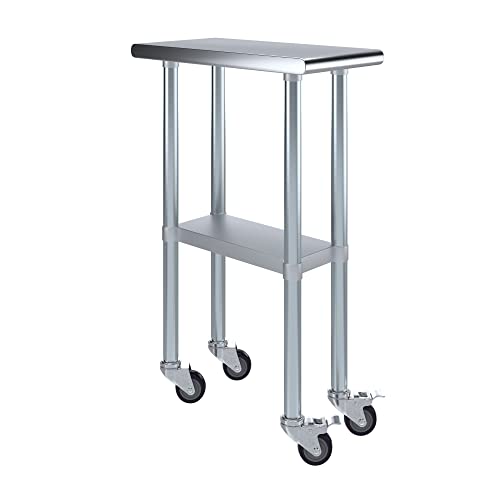AmGood 12" Long x 24" Deep Stainless Steel Table with Casters - size: 12" Long x 24" Deep
