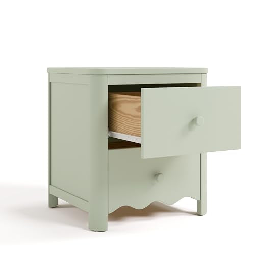 Storkcraft Casablanca 2 Drawer Nightstand, Sage | GREENGUARD Gold Certified, Storage for Kids Bedroom, Premium Wood Nightstand with Iconic Wave Detailing and Rounded Posts - color: Sage, style: Nightstand
