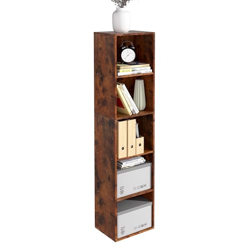 5-Tier Wooden Cube Storage Organizer, 52 Inch Tall Bookcase & Display Shelf with 5 Open Cubes, Freestanding DIY Closet Shelving Unit for Living Room Office(Retro Brown, 5 Cube-W(11.8inch) - color: Retro Brown, size: 5 Cube-W(11.8inch)