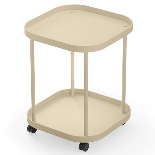 Side Table with Wheels, End Table Living Room Plastic Mobile Sofa Side Table Small Night Stand Bedroom Khaki - color: Khaki, size: 1 Pack