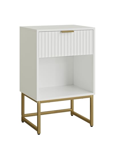 Masupu White Nightstand, Fluted Night Stand, Wood Bedside Table with Storage Drawer, Modern Side End Table for Bedroom, White - color: Flutted-white