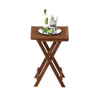 Furinno TIOMAN Folding Outdoor Side Table, Patio End Table, Portable Wood Coffee Table for Balcony, Garden, Porch, Teak Oil Finish, Light Wood - size: 20.1"D x 20.1"W