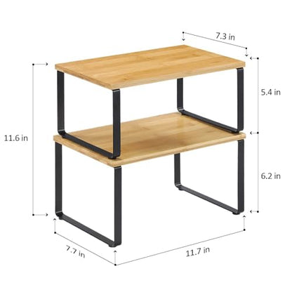 MOOACE Kitchen Cabinet and Counter Shelf Organizer, Stackable & Expandable, Set of 4, Black and Natural | Stackable & Expandable Spice Rack, Space-Saving Pantry Organizers Bathroom Countertop Storage, Natural and Black - color: Ink Black + Natural Beige