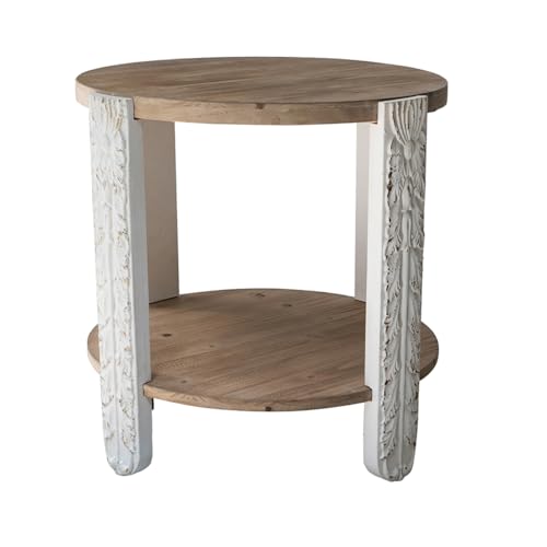 20'' Wood Side Table End Table 2-Tier for Living Room, Modern Contemporary Farmhouse Style for Bedroom, Carved Leg & Easy Assembly, Brown & White - color: 20in-brown & White