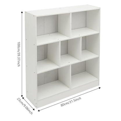 7 Cube Bookshelf Modern Display Cabinet, Horizontal Open Shelf Low Bookcase with 7Compartments, Free-Standing Wooden Bookcase with Back Panel for Study, Bedroom, Living Room (Warm White) - color: Warm White