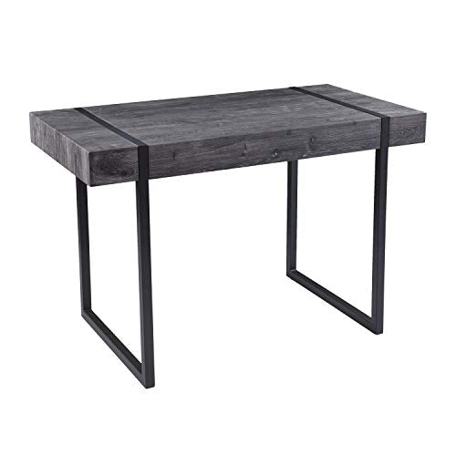 SEI Furniture - Harkriven Small Space Desk - Transitional Design, Black Iron and Wood - Ideal for Home Office, Bedroom (HO1094537)