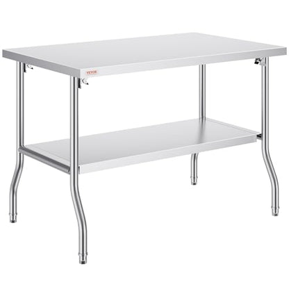 VEVOR Stainless Steel Foldable Work Table, 30 * 48 Inch Heavy Duty Food Outdoor Double Layer Stainless Steel Worktable for Commercial Kitchen Restaurant - size: Double layer 30"*48", style: Foldable