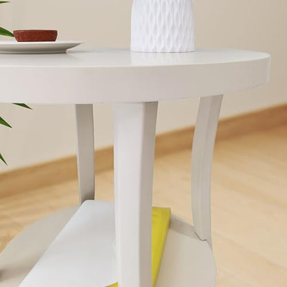 Roundhill Furniture Perth Contemporary Round End Table with Shelf - color: Ivory