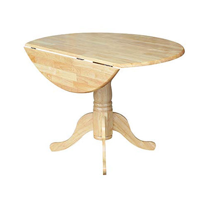 IC International Concepts, 42" Round Dual Drop Leaf Pedestal Dining Table, Solid Real Wood, Sturdy Parawood, Natural - color: Natural