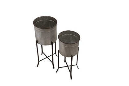 Creative Co-Op Set of 2 Iron Planters on Stands - color: Silver and Black, size: 13.5" diameter x 31" H