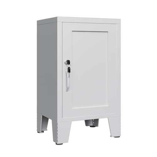 ALBAD Metal Nightstand with Lockable Cabinet | Compact Mini Locker Bedside Table for Kids & Adults, Modern Steel Side Table for Bedroom, Dorm, or Living Room, White - color: White, size: 24"H-Lockable Door