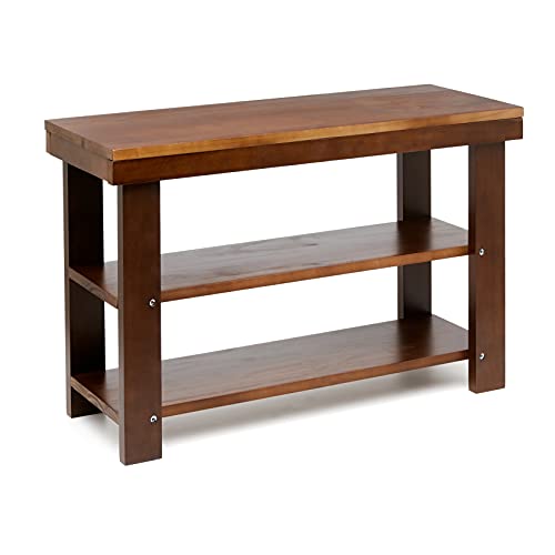 Amazon Basics Sturdy Solid Pine Wood Entryway Bench with Shoe Storage Organizer Rack, Espresso, 10.4"D x 27.56"W x 17.72"H